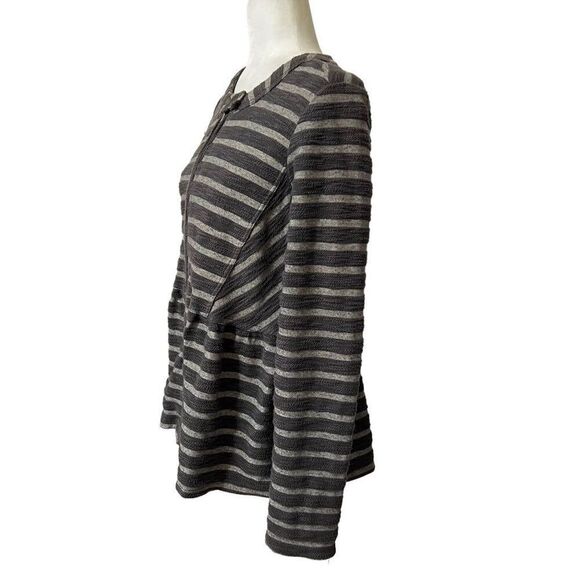 FREE PEOPLE Gray striped peplum sweater jacket Size Small zip up cotton blend - Picture 4 of 11